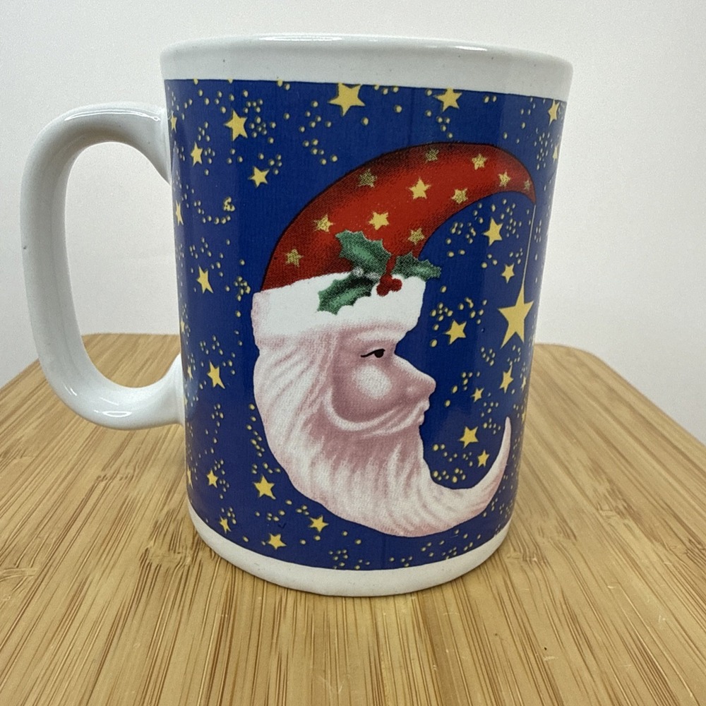 VTG Y2K Celestial Santa Moon Coffee Mug 90S Stars And Moon